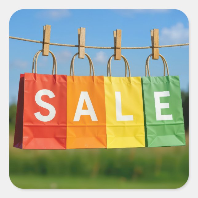 Adesivo Quadrado Paper Shopping Bags On a Clothesline (Frente)