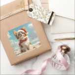 Adesivo Quadrado Papillon Dog Christmas Vintage Beach<br><div class="desc">Traga o calor dos feriados para a costa com esta charmosa design inspirada na vintagem, que apresenta um cão festivo sentado numa praia serena. Com um clássico toque de feriado de tons nostálgicos e vibrações costeiras, esta trabalho de arte captura a magia do Natal pelo mar. Perfeito para espalhar alegria...</div>