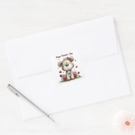 Adesivo Quadrado Par Duplo de Ursos de Pelúcia com Corações Envelop