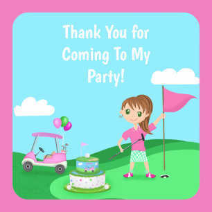 Adesivo Quadrado Par Tee Chibi Girl Birthday Golf Party