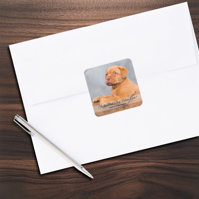 Adesivo Quadrado Para a melhor mãe de cão, Foto e Texto personaliza (Criador carregado)