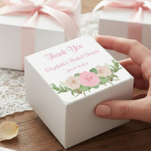 Adesivo Quadrado para Chá de Noiva com Floral Rosa