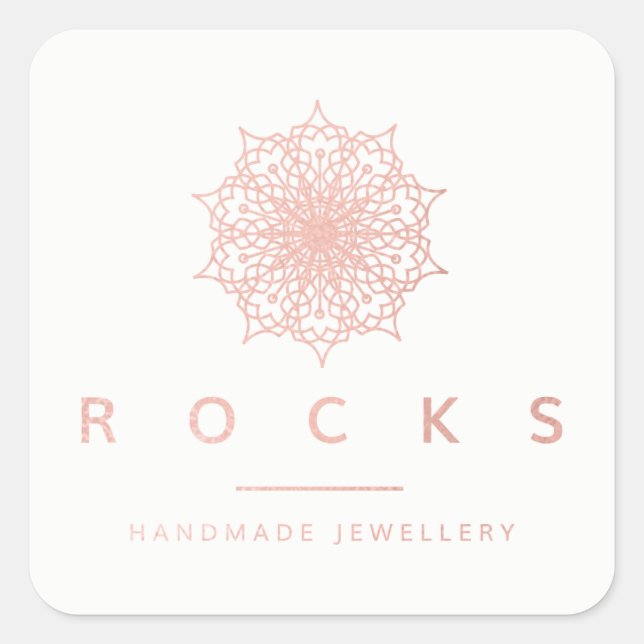 Adesivo Quadrado Para Liz Mandala Rosa Rosa Dourada Branco Metálico (Frente)