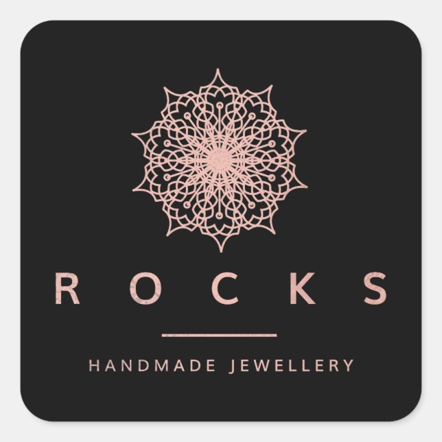 Adesivo Quadrado Para Liz Mandala Rosa Rosa Dourada Preto Metálico (Frente)