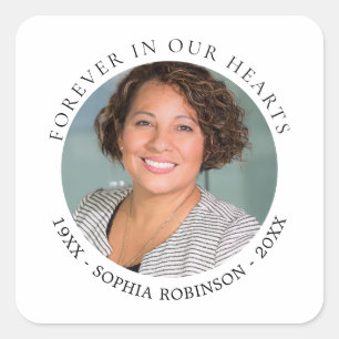 Adesivo Quadrado Para Sempre em Nossos Corações Foto Memorial Funer