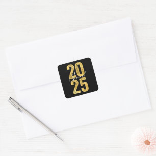 Adesivo Quadrado Parabéns a 2025 Tipografia Dourada Moderno Ano Nov
