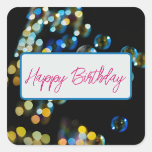 Adesivo Quadrado Parabéns Boias de Aniversário Personalizado Script