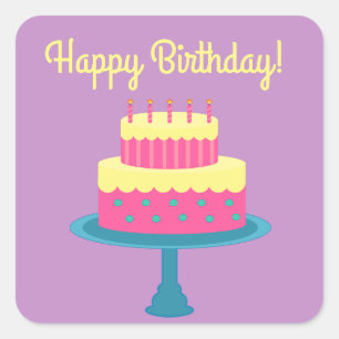 Adesivo Quadrado Parabéns com Bolo