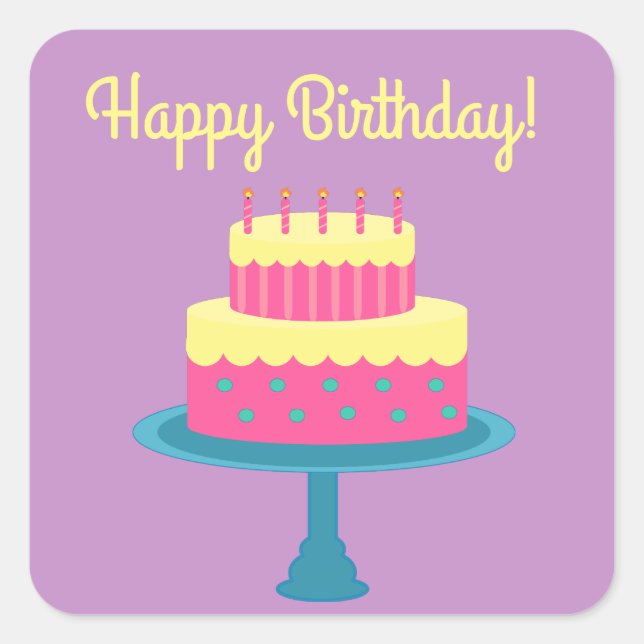 Adesivo Quadrado Parabéns com Bolo (Frente)