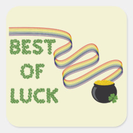 Adesivo Quadrado Parabéns com Sorte Saudação com Trevos e Arco-íris