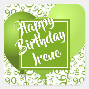 Adesivo Quadrado Parabéns de 90 - Padrão dos Números Verdes 90