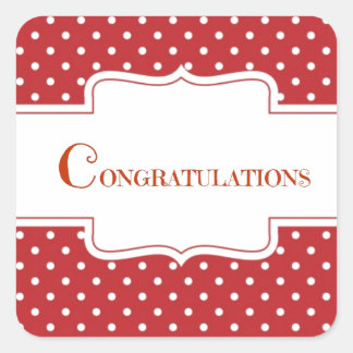 Adesivo Quadrado Parabéns de Bolinhas vermelha