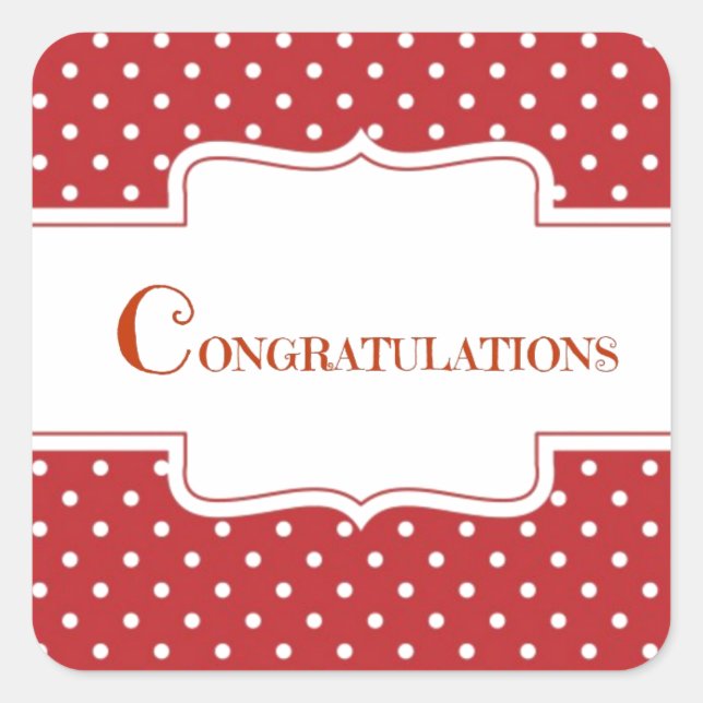 Adesivo Quadrado Parabéns de Bolinhas vermelha (Frente)