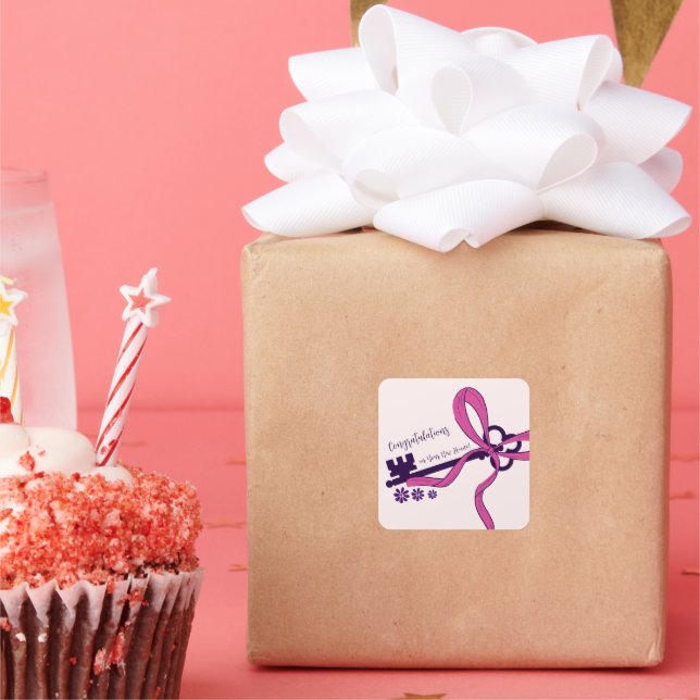 Adesivo Quadrado Parabéns de script elegantes em sua nova casa (Festa)