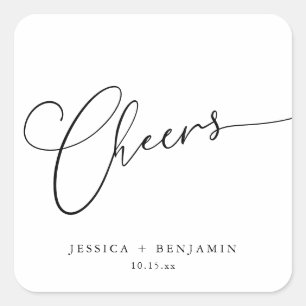 Adesivo Quadrado Parabéns Elegante Preto Branco Script Casamento Pe