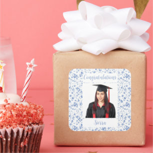 Adesivo Quadrado Parabéns Estrelas de Texto de Foto Personalizadas