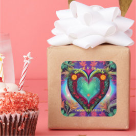 ADESIVO QUADRADO PARABÉNS NOIVA E NOIVO  