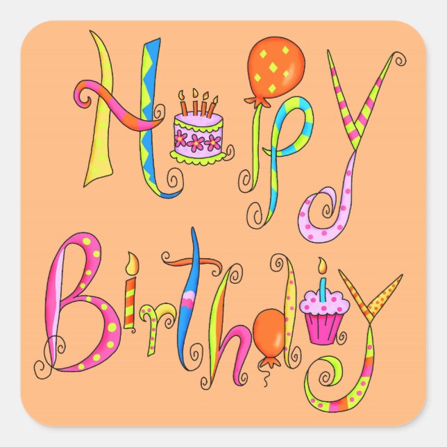 Adesivo Quadrado Parabéns, Orange Sticker (Frente)