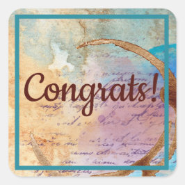 Adesivo Quadrado Parabéns para Diário de Junk Stain de Café Misto