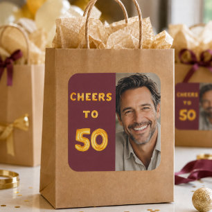 Adesivo Quadrado Parabéns pelos 50 anos em burgundy dourado foto