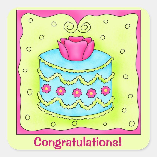 Adesivo Quadrado Parabéns Personalizados de Rosa Turquesa (Frente)