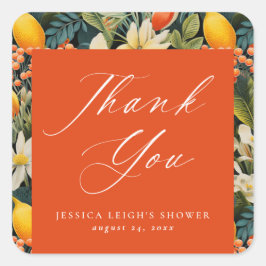 Adesivo Quadrado Paraíso Laranja Tropical Obrigado