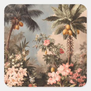 Adesivo Quadrado Paraíso Tropical Vintage com Palmeiras