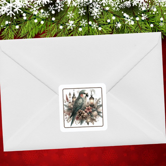 Adesivo Quadrado Parakeet Lanternas Natal (Criador carregado)