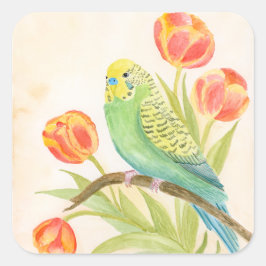 Adesivo Quadrado Parakeet with Tulips 