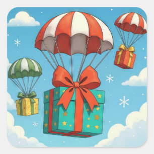 Adesivo Quadrado Paraquedas entregando presentes de Natal