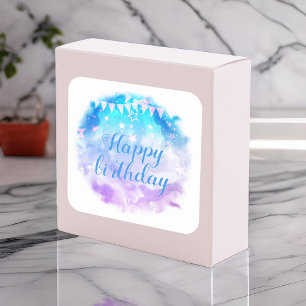 Adesivo Quadrado Parceiro Feliz Aniversário Pastel Cores Estrelas 