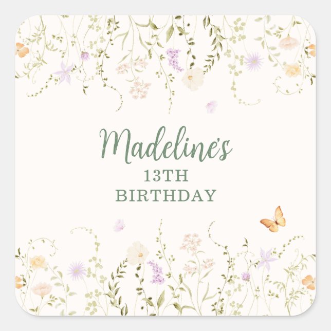 Adesivo Quadrado Parceiro Floral Whimsic Aniversário (Frente)