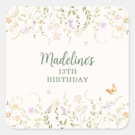 Adesivo Quadrado Parceiro Floral Whimsic Aniversário