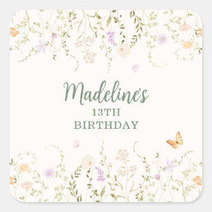 Adesivo Quadrado Parceiro Floral Whimsic Aniversário