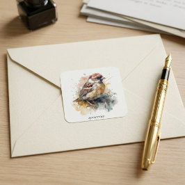 Adesivo Quadrado Pardal Aquarela Rústica, personalizado