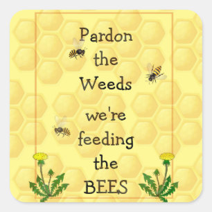Adesivo Quadrado Pardon 'Feeds Feeds Bees Fun Garden Cote Metal P'