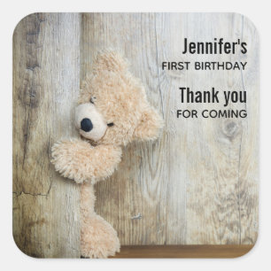 Adesivo Quadrado Parede de Madeira Rústica de Urso Bastante Bastan