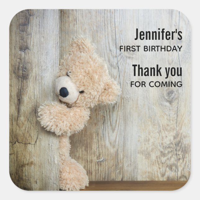 Adesivo Quadrado Parede de Madeira Rústica de Urso Bastante Bastant (Frente)