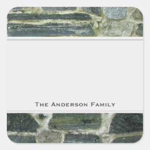 Adesivo Quadrado Parede de Pedra Antiga Geológica com Rótulo de Tex