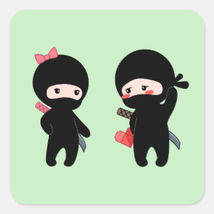 Adesivo Quadrado Pares de Ninja, um menino e uma menina