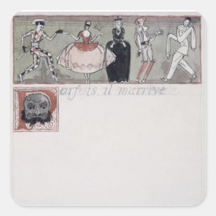 Adesivo Quadrado "Parfois IL m'arrive" (tinta e w/c no papel)