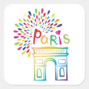 Adesivo Quadrado Paris França Arc de Triomphe Neon Design