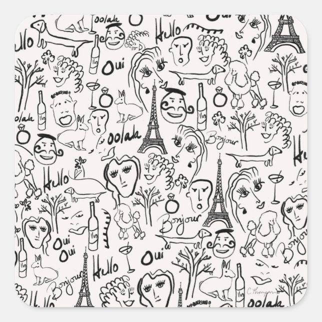 Adesivo Quadrado Paris France Street Scene por © Cathy Thompson (Frente)