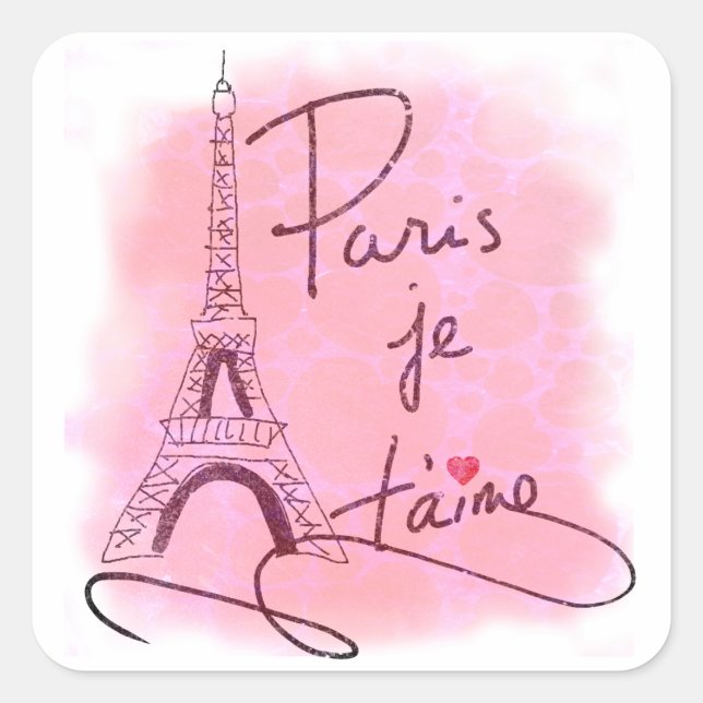 Adesivo Quadrado Paris I Love You Pink ID914 (Frente)