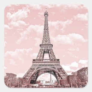 Adesivo Quadrado Paris na torre Eiffel cor-de-rosa