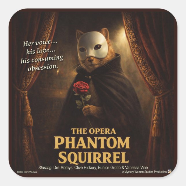Adesivo Quadrado Paródia de Esquilo Fantasma da Ópera (Frente)