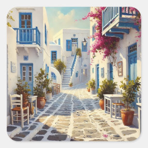 Adesivo Quadrado Paros Grécia Islands Viagem Watercolor