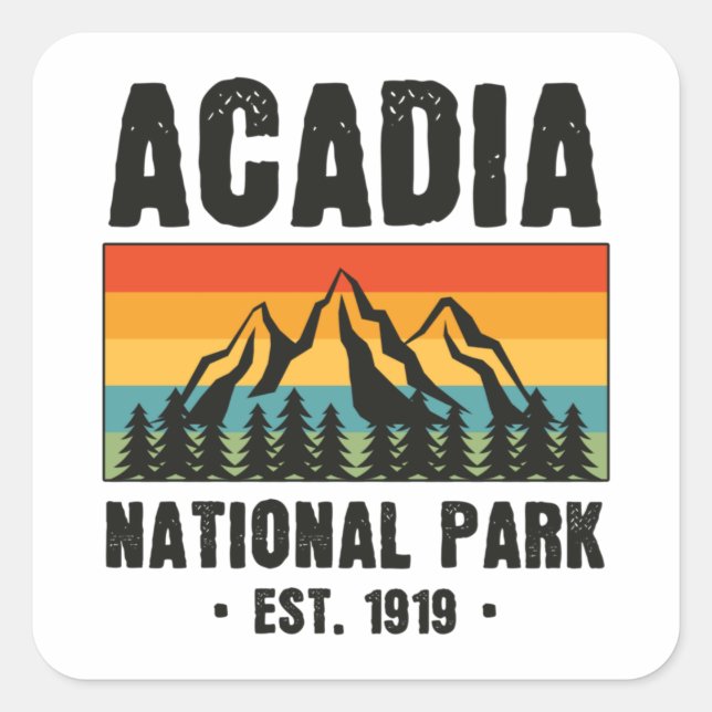 Adesivo Quadrado Parque Nacional Acadia, Maine Retro Vintage (Frente)