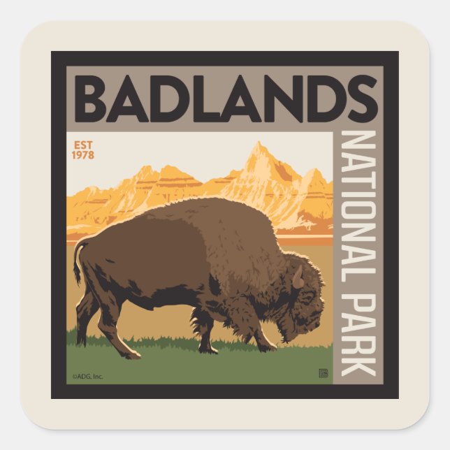 Adesivo Quadrado Parque Nacional Badlands | Buffalo (Frente)