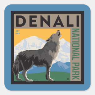 Adesivo Quadrado Parque Nacional Denali   Lobo Howling